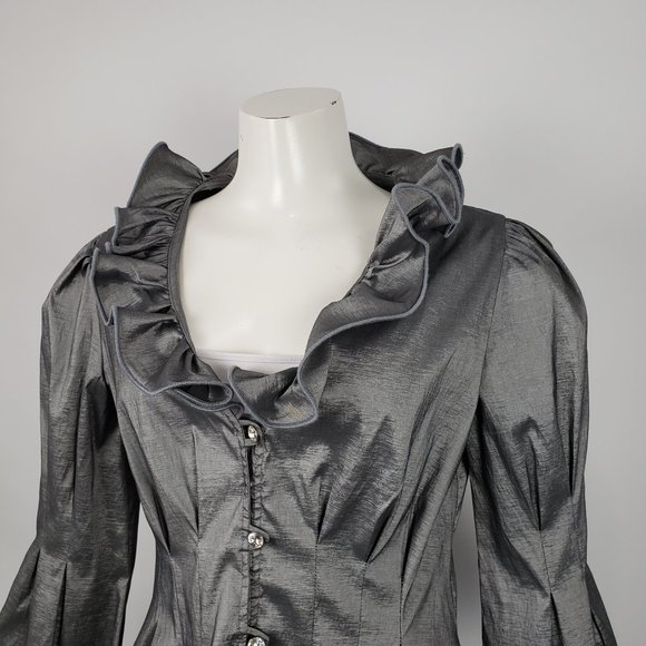 Joseph Ribkoff Silver Ruffle Jacket Size 12 - Picture 2 of 11